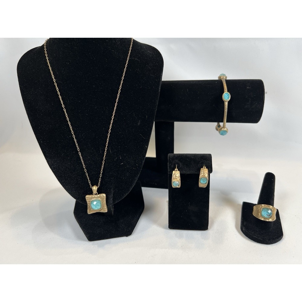 Prime Art And Jewel Necklace Bracelet Earrings And Ring Set Blue Glass BB